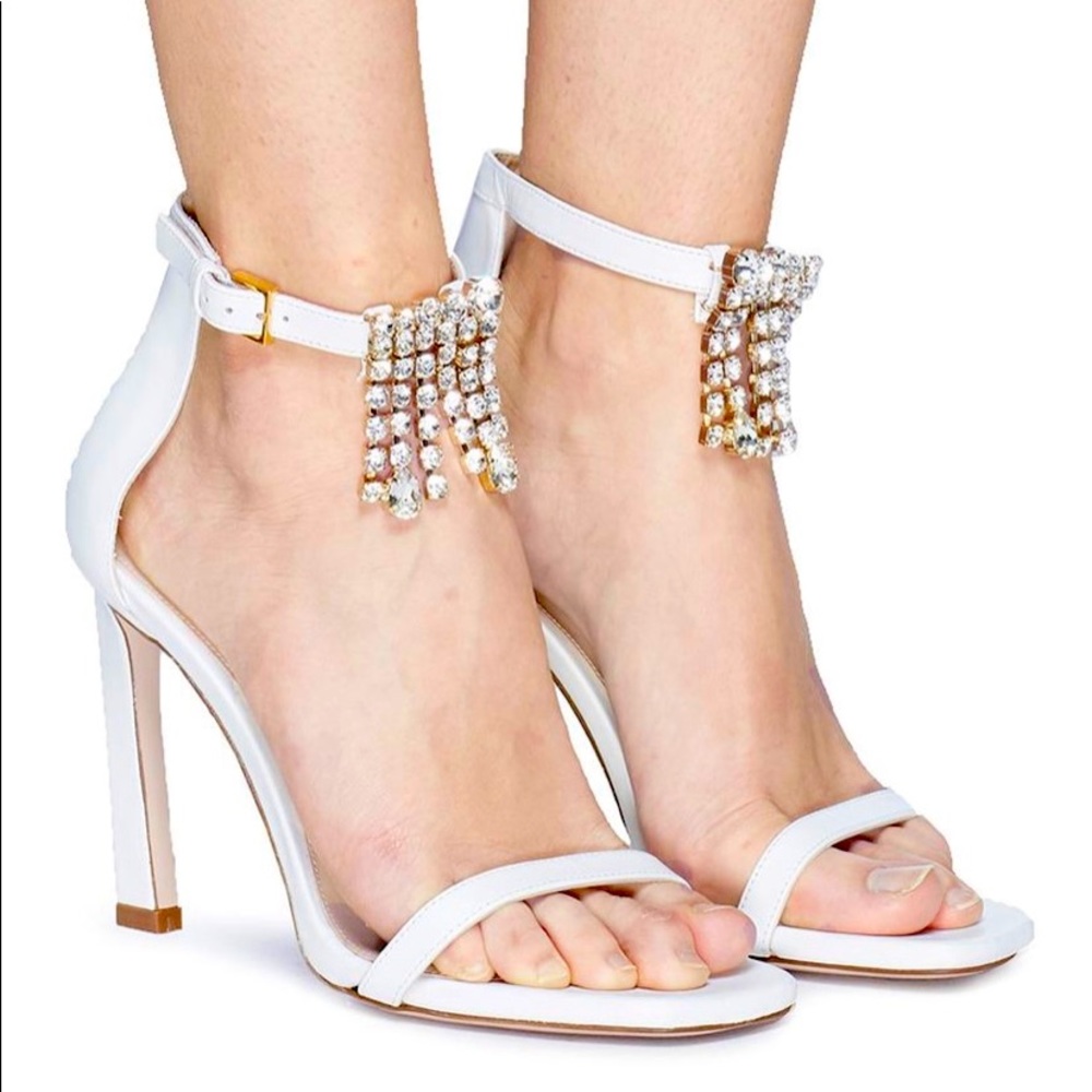 Stuart Weitzman 100 Fringe Square Nudist Heel